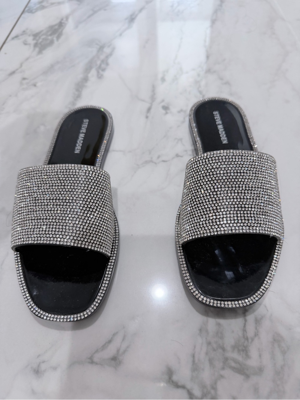 Steve Madden Silver Crystal Slide Mules